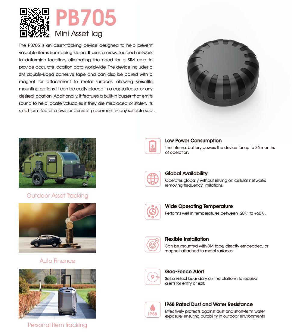 PB705 Wearable BLE Asset Tag | Anti-Theft Tracker | No SIM Card | Buzzer Alert