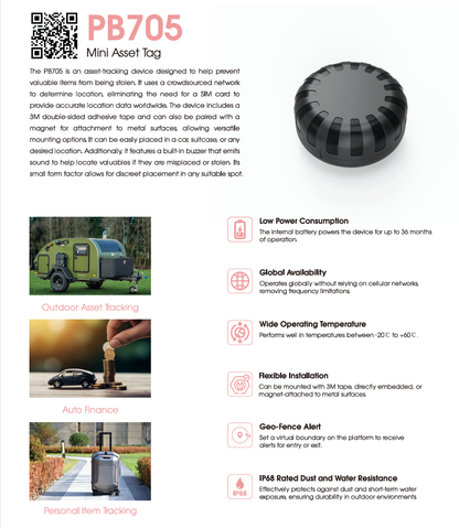 PB705 Wearable BLE Asset Tag | Anti-Theft Tracker | No SIM Card | Buzzer Alert